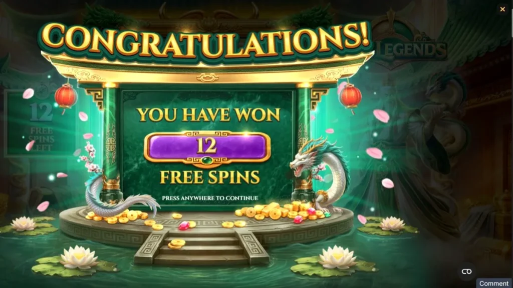 Interface visual do slot Jade Legends com elementos de fantasia oriental e grade 7x7
