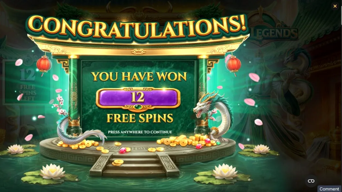 Interface visual do slot Jade Legends com elementos de fantasia oriental e grade 7x7